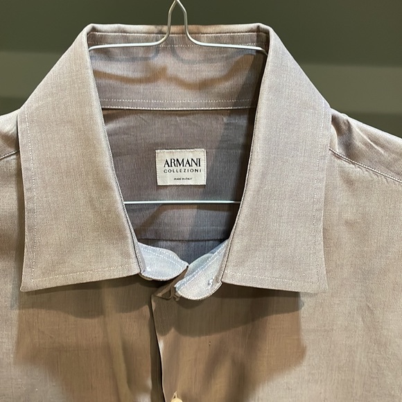 Armani taupe dress shirt. No collar ring stains. Unblemished. - Picture 2 of 5